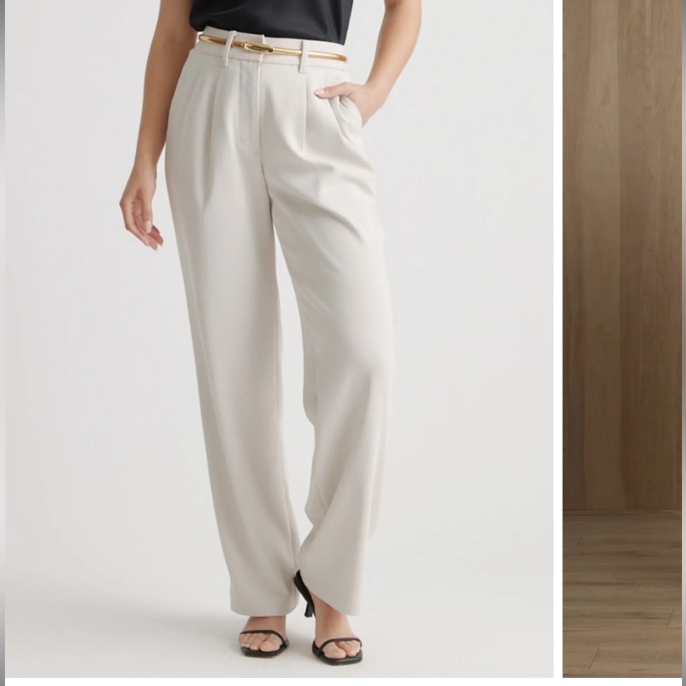 Stretch Crepe Pleated Wide Leg Pants